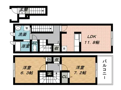 グランシエル・コウⅢ(2LDK/2階)の間取り写真