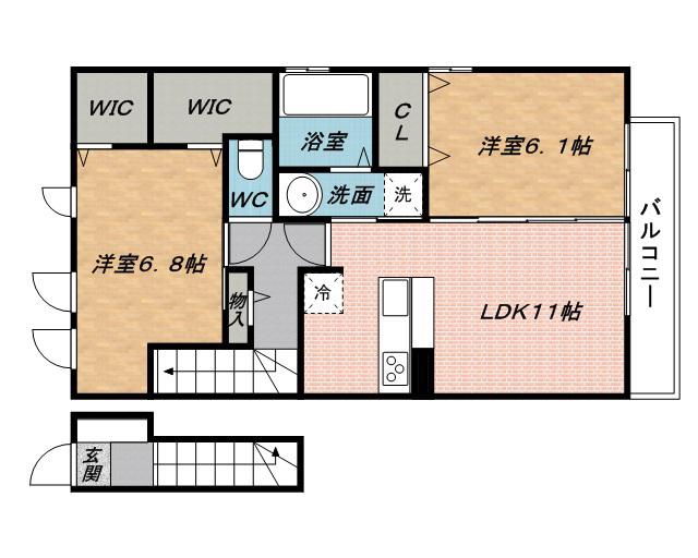 PROUD桔梗が丘A(2LDK/2階)の間取り写真
