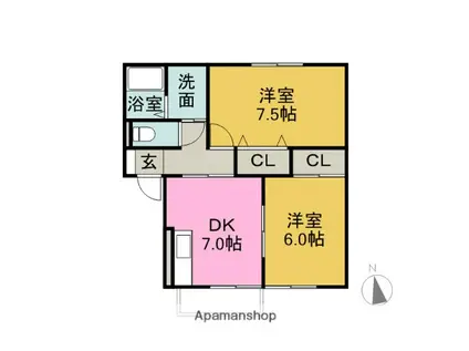 メゾンベルシャンテ A棟(2DK/1階)の間取り写真