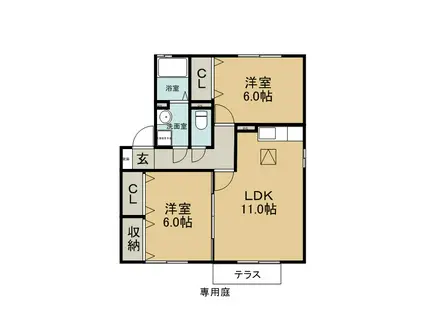 シェルクレール四番館(2LDK/1階)の間取り写真