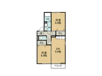 ホクトB(2DK/2階)の間取り写真