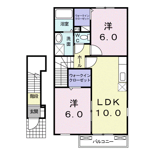 ビューティフル ムーンⅡ(2LDK/2階)の間取り写真