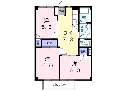 ウォーターバレータウンA(3DK/1階)の間取り写真