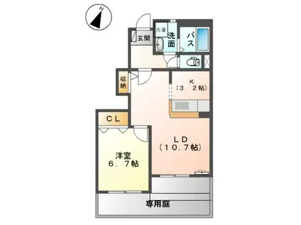 サンプレイスM B棟(1LDK/1階)の間取り写真