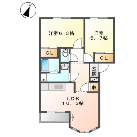 オアシスITOH(2LDK/2階)の間取り写真