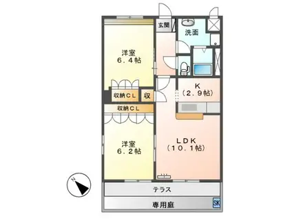 リュミエール・A棟(2LDK/1階)の間取り写真