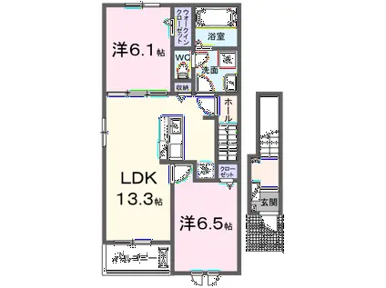 コリーヌ フロリア Ⅱ(2LDK/2階)の間取り写真