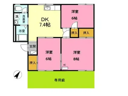 パストラル B棟(3DK/1階)の間取り写真