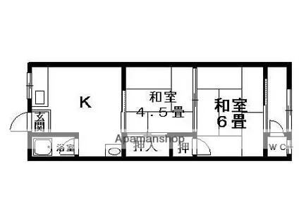 草津線 手原駅 徒歩12分 2階建 築51年(2K/2階)の間取り写真
