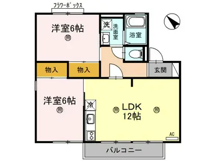 グリーンタウン杉原 A棟(2LDK/2階)の間取り写真