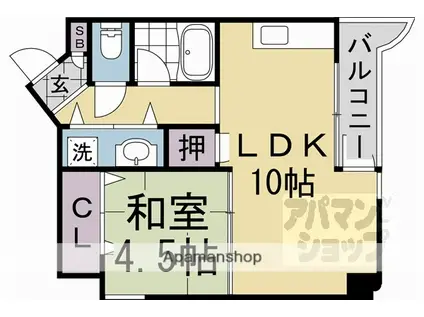 ウエストプラザ三越(1LDK/4階)の間取り写真
