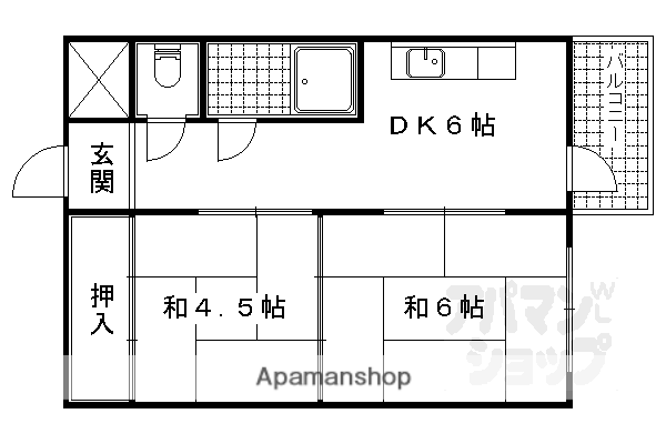 花園マンション(2DK/4階)の間取り写真