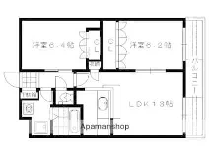 パステルヒルズ(2LDK/2階)の間取り写真