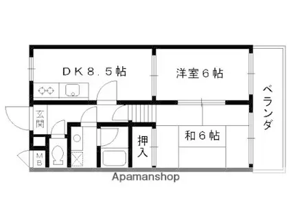 ハイツ雅(2DK/3階)の間取り写真