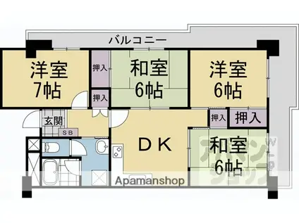 ハイム伏見 C棟(4DK/3階)の間取り写真