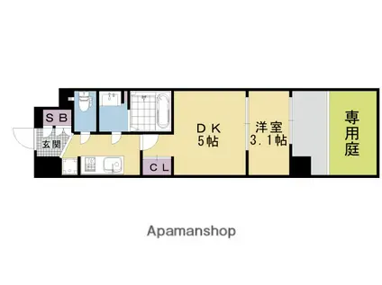 ソルテラス京都洛南(1DK/1階)の間取り写真