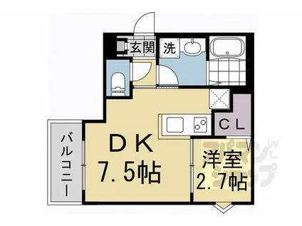 R-SMART椥辻(1DK/1階)の間取り写真
