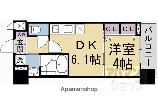 ベラジオ雅び烏丸十条Ⅱ(1DK/2階)の間取り写真