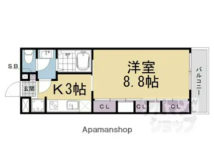 SUMINAGI椥辻東(1K/1階)の間取り写真