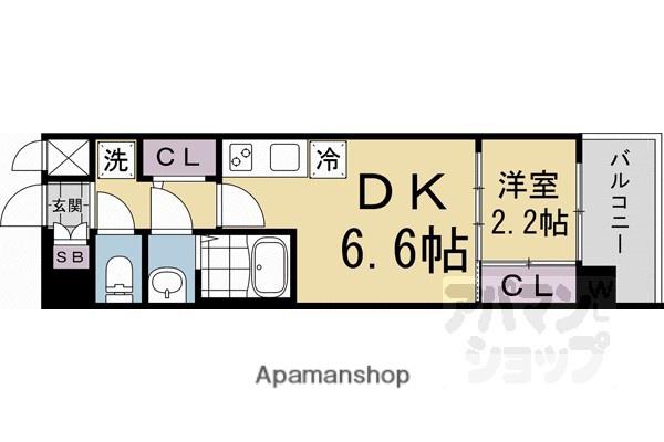 ソルテラス京都西大路郁(1DK/3階)の間取り写真