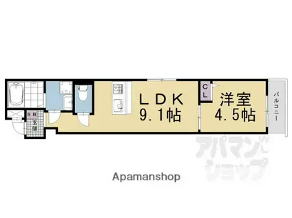エスペランサ四条堀川(1LDK/1階)の間取り写真