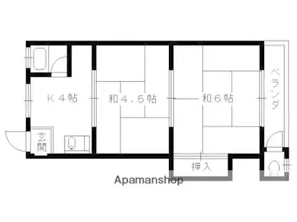 こがねリブマンション(2K/2階)の間取り写真
