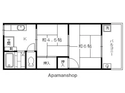 富家マンション(2K/2階)の間取り写真