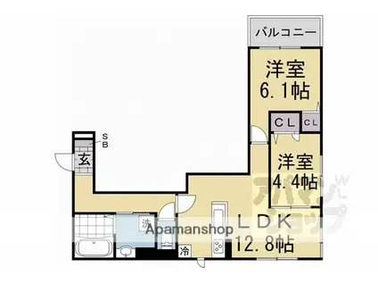 ヌーベル・ヴィー侍従地(2LDK/2階)の間取り写真