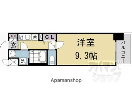 ソルテラスKYOTO西大路 瑠(1K/3階)の間取り写真