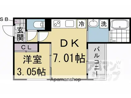 REGALEST五条大宮(1DK/2階)の間取り写真