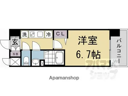 ソルテラス京都JUJO薫(1K/4階)の間取り写真