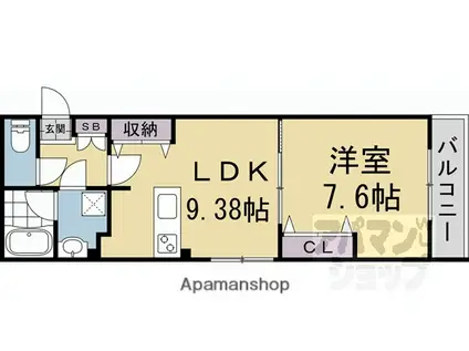 円町レジデンスI(1LDK/2階)の間取り写真