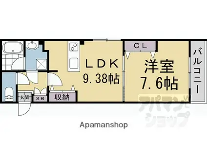 円町レジデンスI(1LDK/1階)の間取り写真