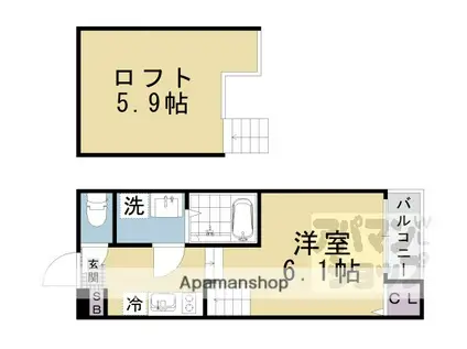 ハーモニーテラス椥辻中在家町(1K/1階)の間取り写真