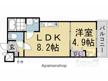 CASA WOOD 丹波橋(1LDK/2階)の間取り写真