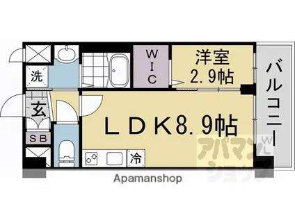 ソルテラス京都JUJO華(1LDK/6階)の間取り写真
