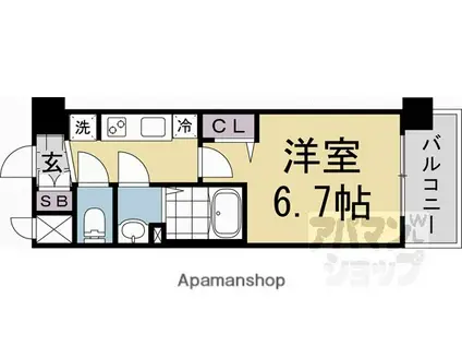 ソルテラス京都JUJO華(1K/8階)の間取り写真