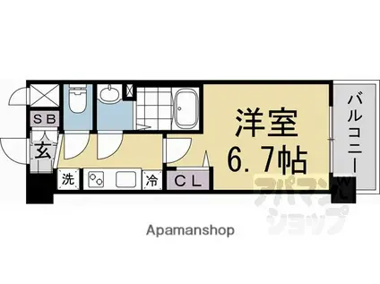 ソルテラス京都JUJO華(1K/6階)の間取り写真