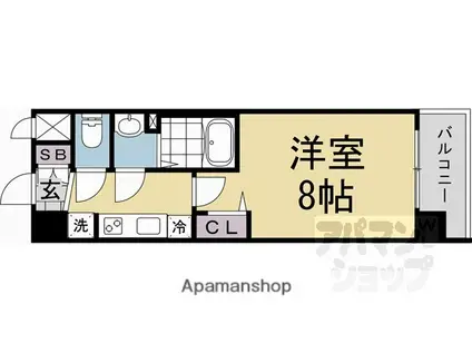 ソルテラス京都JUJO華(1K/4階)の間取り写真