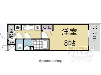 ソルテラス京都JUJO華(1K/7階)の間取り写真