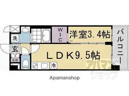 ソルテラス京都JUJO華(1LDK/4階)の間取り写真