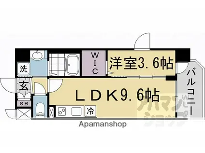 ソルテラス京都JUJO華(1LDK/6階)の間取り写真