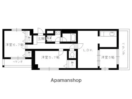 フォルム長岡天神(3LDK/5階)の間取り写真