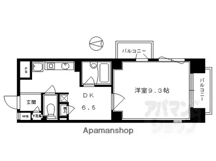 パインフィールド御池(1DK/2階)の間取り写真