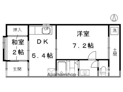 唐橋芦辺町テラスハウス(2DK)の間取り写真