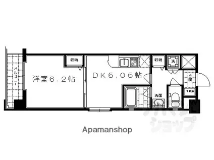ベラジオ四条烏丸II(1DK/2階)の間取り写真