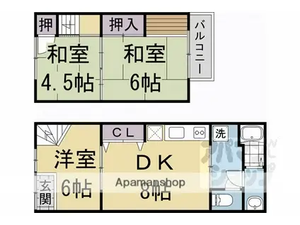 東海道本線 京都駅 徒歩18分 2階建 築59年(3DK)の間取り写真