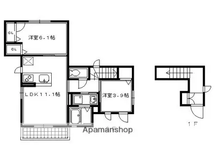 シャーメゾン河原町五条(2LDK/2階)の間取り写真