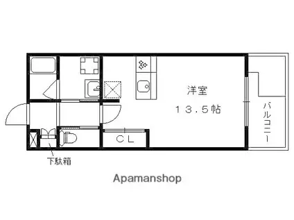 未麗 梅小路(ワンルーム/1階)の間取り写真