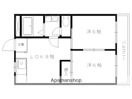 ヴィヴァーチェ千本(2DK/4階)の間取り写真